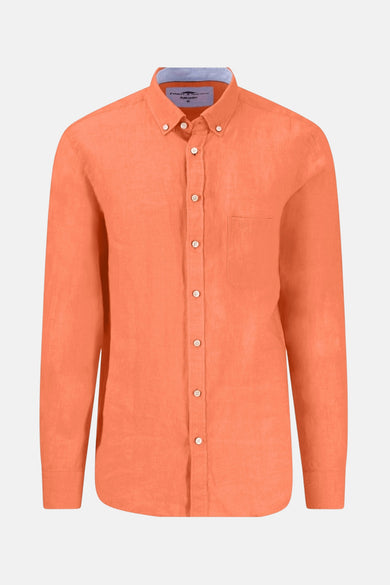 Oranje lange mouw chemise van FYNCH-HATTON in geborduurde linnen met borstzak.