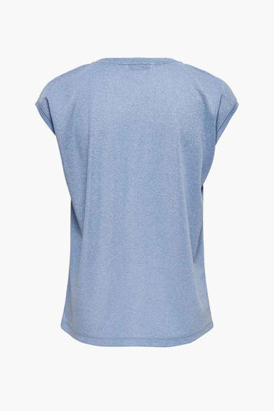 Blauw T-shirt met korte mouwen van ONLY, subtiele gemêleerde textuur, relaxte pasvorm.