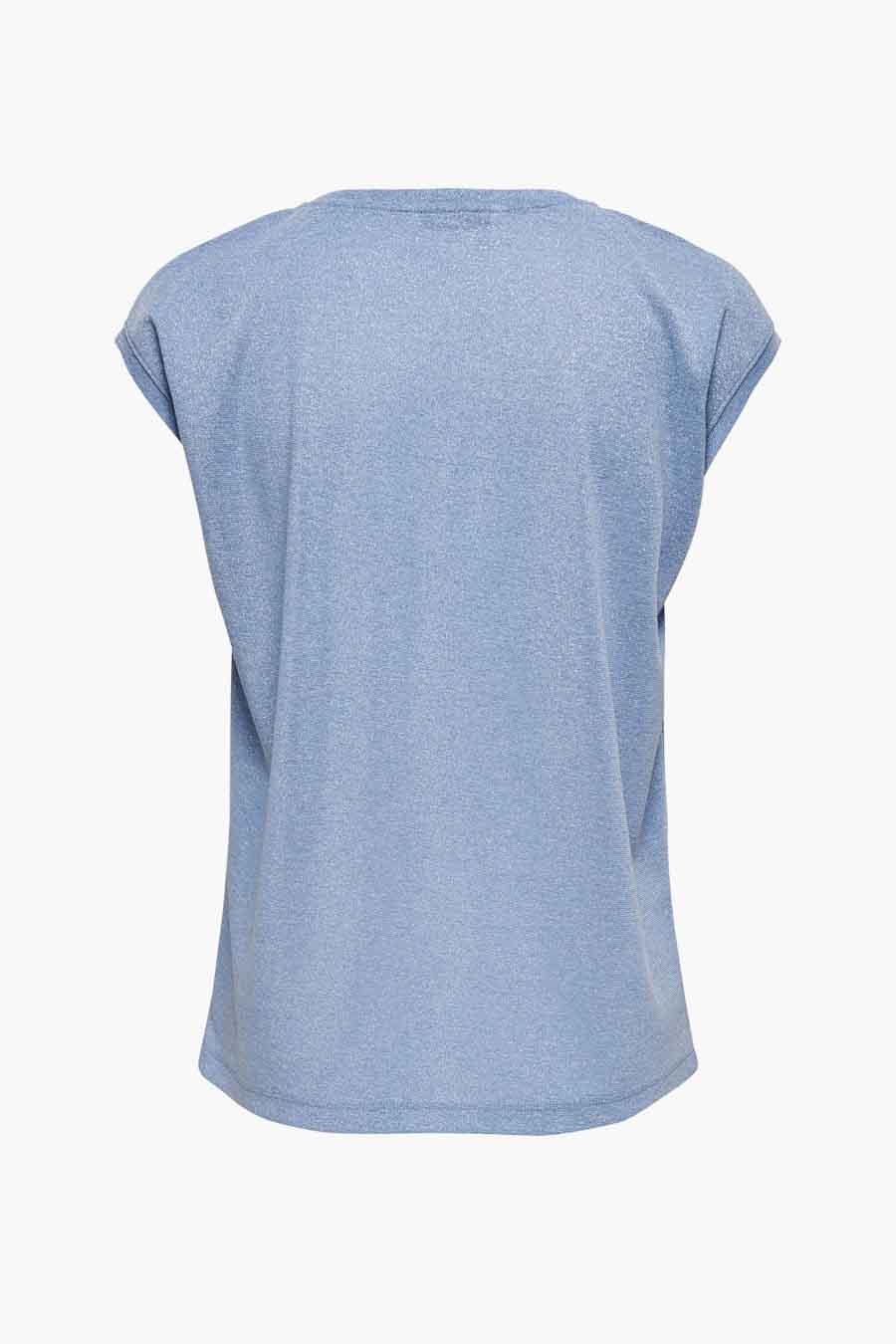 Blauw T-shirt met korte mouwen van ONLY, subtiele gemêleerde textuur, relaxte pasvorm.