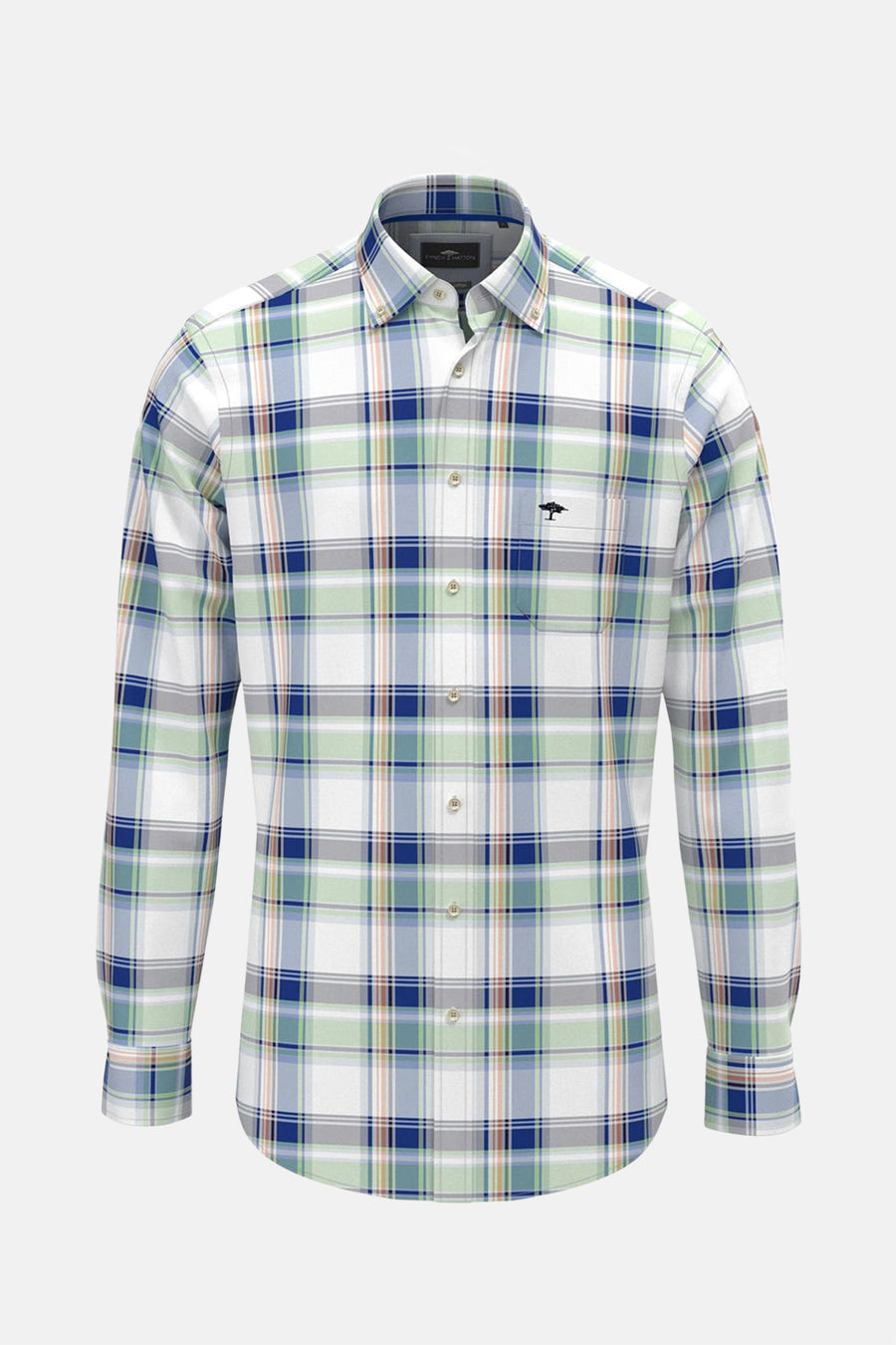 Chemise multicolore à manches longues de FYNCH-HATTON avec motif à carreaux sur fond blanc.