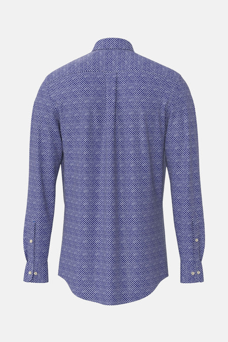 Chemise bleue à manches longues de FYNCH-HATTON, à motif all over et coupe classique, vue de dos.