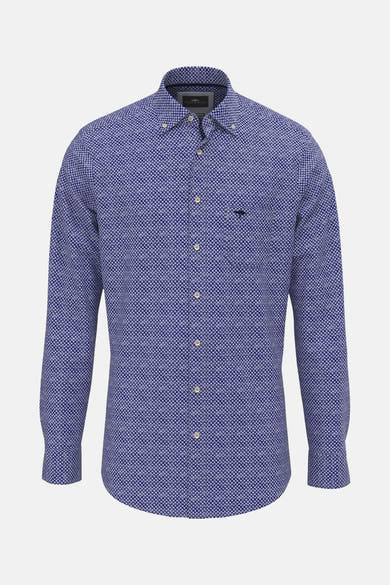 Chemise à manches longues bleue de FYNCH-HATTON avec motif à pois et logo brodé.