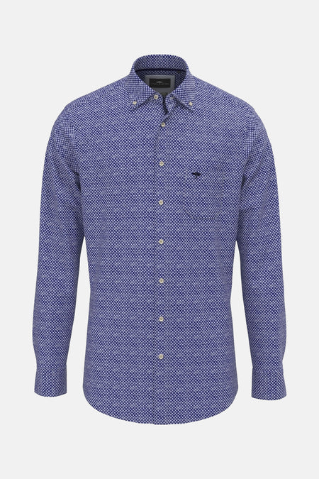 Chemise à manches longues bleue de FYNCH-HATTON avec motif à pois et logo brodé.
