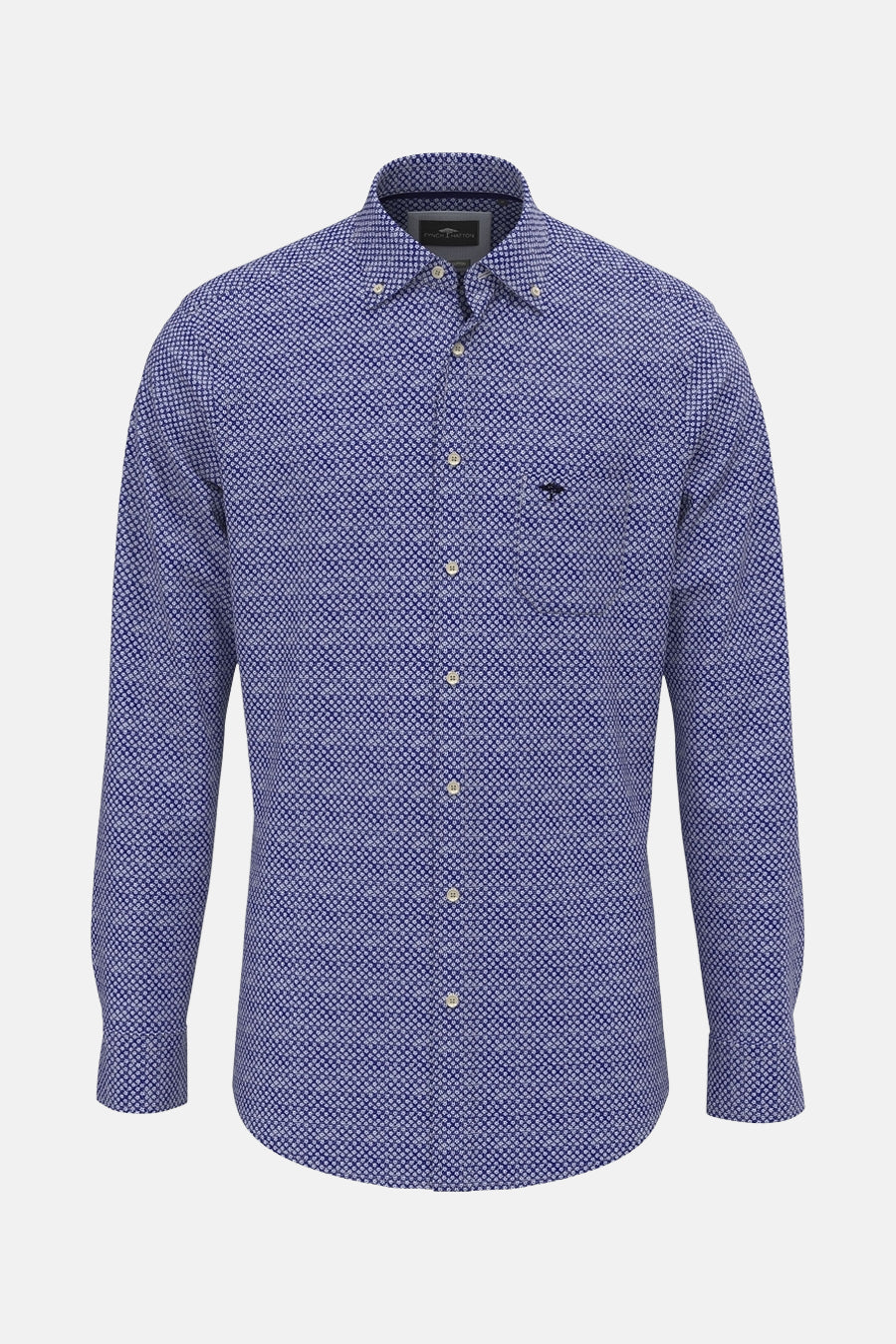 Chemise à manches longues bleue de FYNCH-HATTON avec motif à pois et logo brodé.