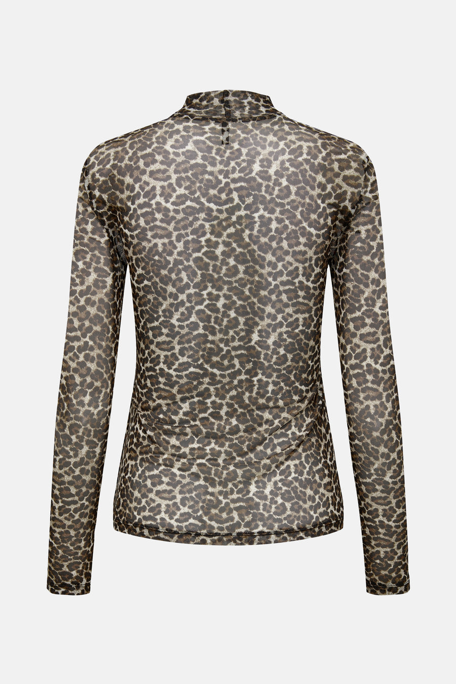 Pull col montant brun de ONLY, imprimé léopard, manches longues et en maille transparente.
