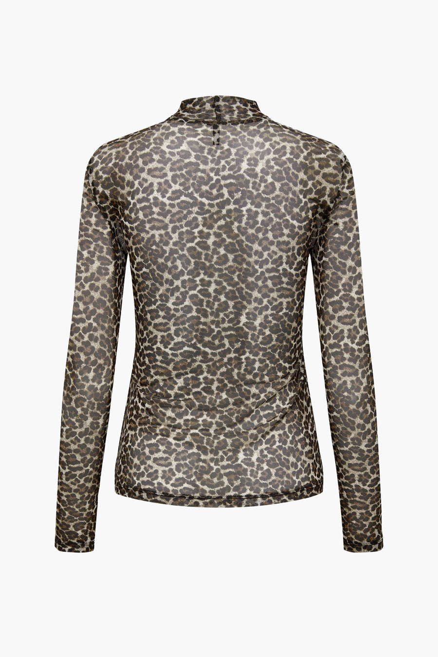 Pull col montant brun en maille transparente de ONLY® avec imprimé léopard sur toute la surface.