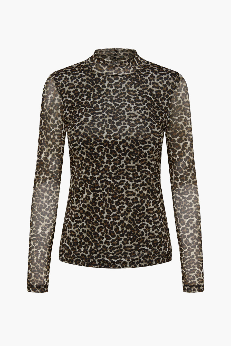 Pull col montant brun de ONLY®, à motif léopard sur une texture transparente.