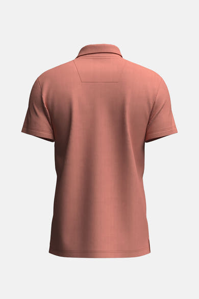 Korte mouwen polo in perzikkleur van FYNCH-HATTON, achterzijde, met klassieke kraag en rechte zoom.