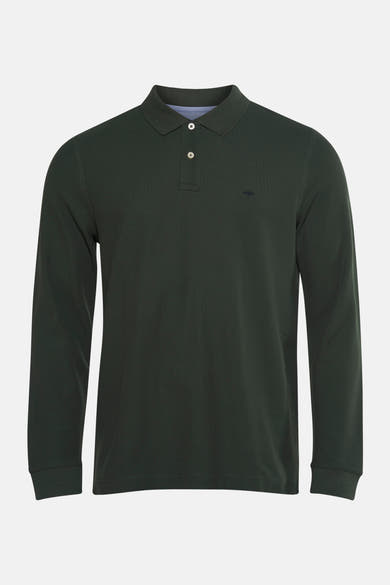 Groen poloshirt met lange mouwen van FYNCH-HATTON, met knoopsluiting en discreet logo op de borst.