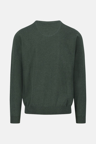 Pull à col en V vert de FYNCH-HATTON, en maille fine et unie, vue de dos.
