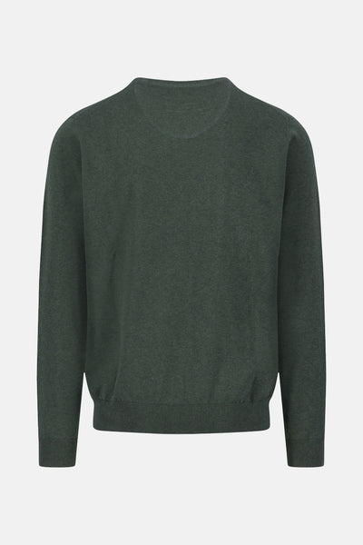 Pull à col en V vert de FYNCH-HATTON, en maille fine et unie, vue de dos.
