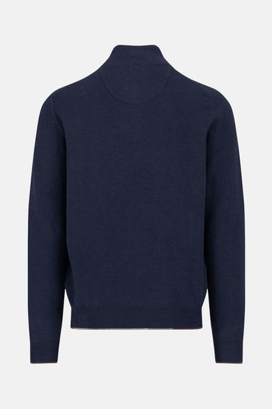 Pull à col roulé bleu de FYNCH-HATTON, vue arrière, en maille texturée.