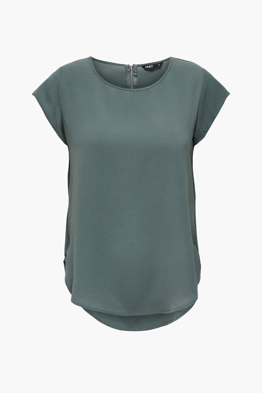 Blouse à manches courtes verte de ONLY, avec une texture crêpée et une fermeture éclair discrète au dos.