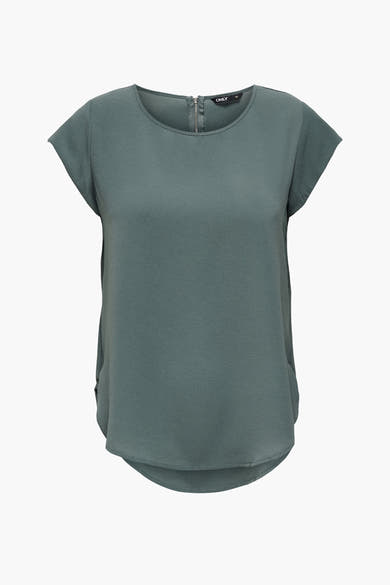 Blouse verte à manches courtes de ONLY, avec une texture subtile et une fermeture éclair discrète au dos.