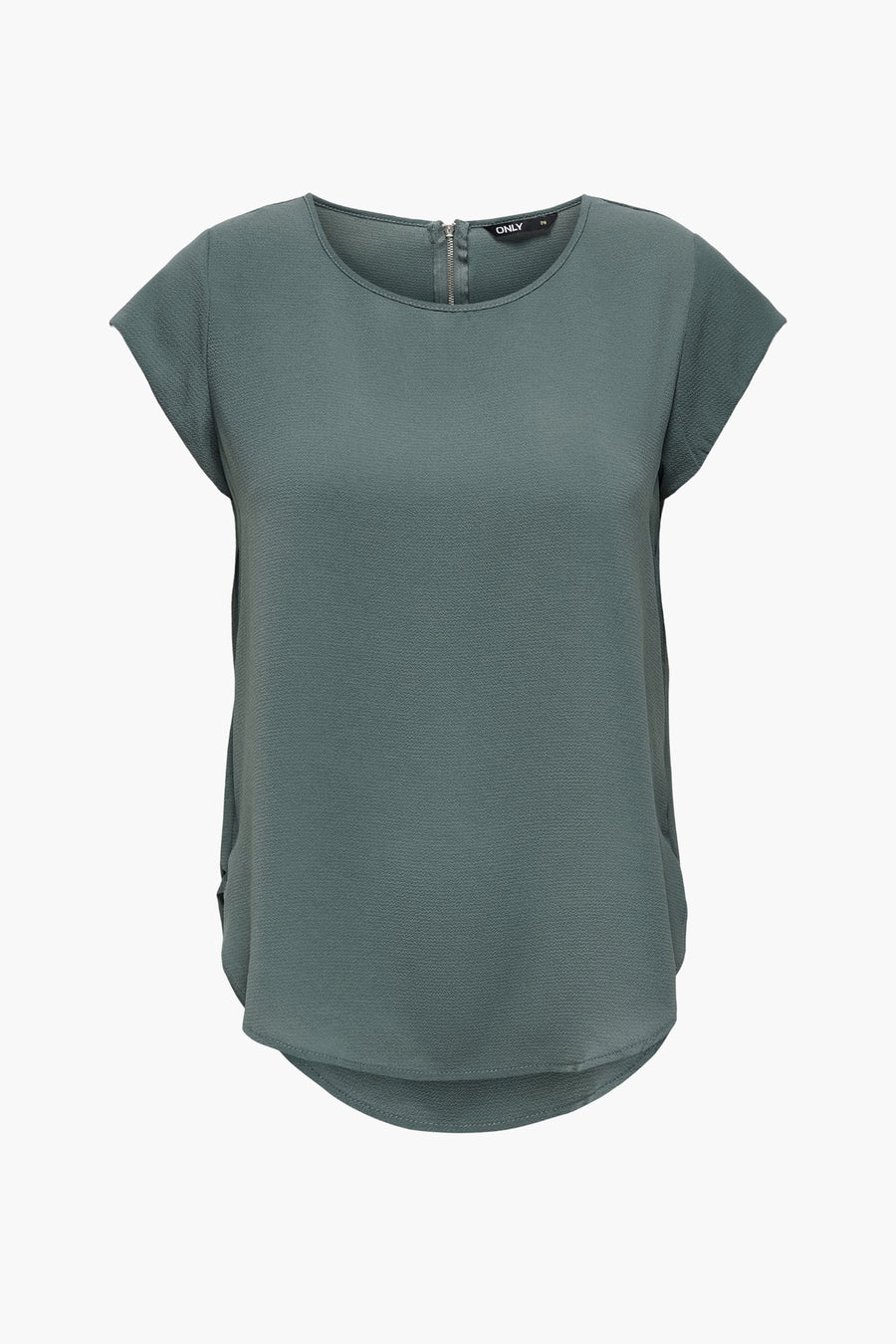 Blouse verte à manches courtes de ONLY, avec une texture subtile et une fermeture éclair discrète au dos.