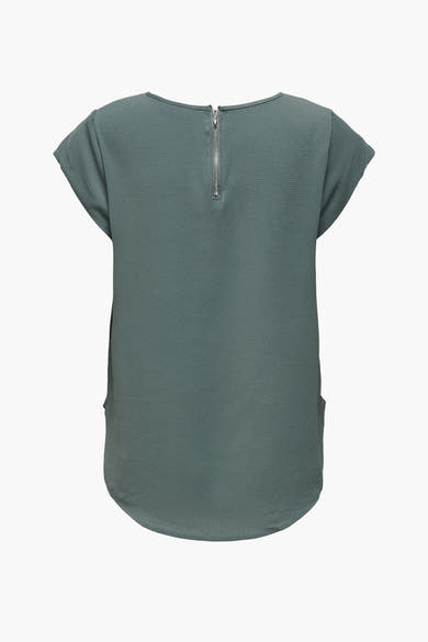 Blouse à manches courtes verte par ONLY®, avec fermeture éclair visible au dos et tissu texturé.