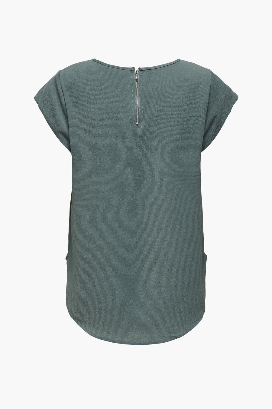 Blouse à manches courtes verte par ONLY®, avec fermeture éclair visible au dos et tissu texturé.