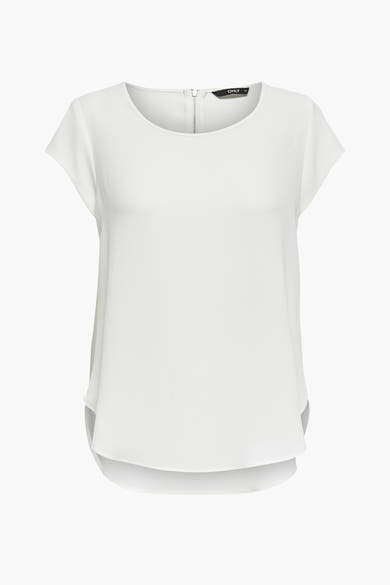 Blouse écrue à manches courtes de ONLY, avec fermeture éclair discrète et ourlet arrondi.