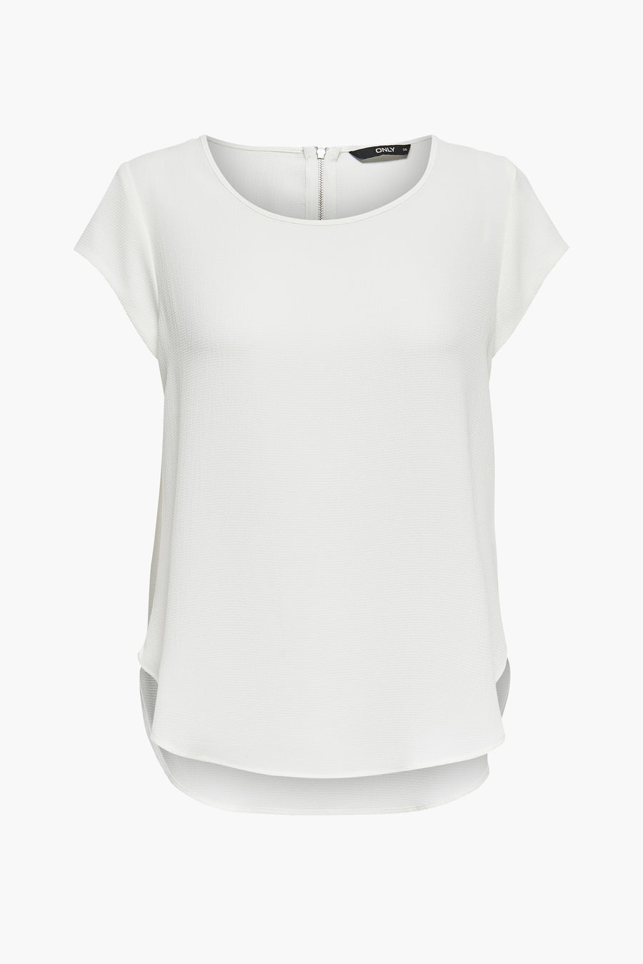 Blouse écrue à manches courtes de ONLY, avec fermeture éclair discrète et ourlet arrondi.