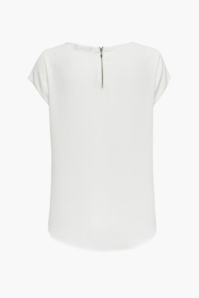 Ecru blouse met korte mouwen van ONLY, met een zilveren ritssluiting aan de achterkant en een subtiele textuur.
