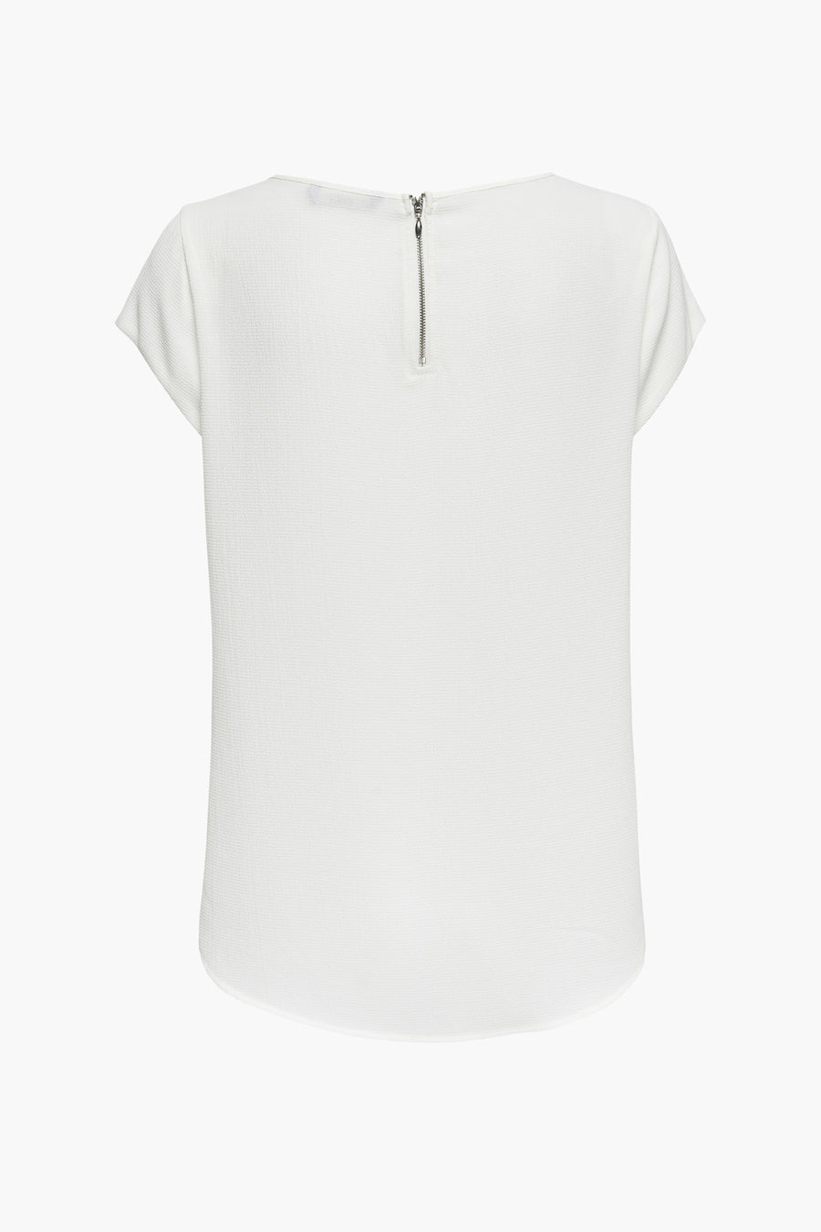 Ecru blouse met korte mouwen van ONLY, met een zilveren ritssluiting aan de achterkant en een subtiele textuur.