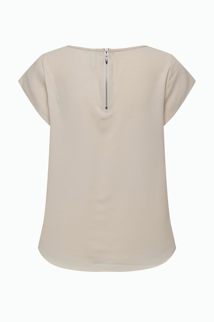 Blouse beige à manches courtes de ONLY®, avec fermeture éclair verticale au dos et texture subtile.