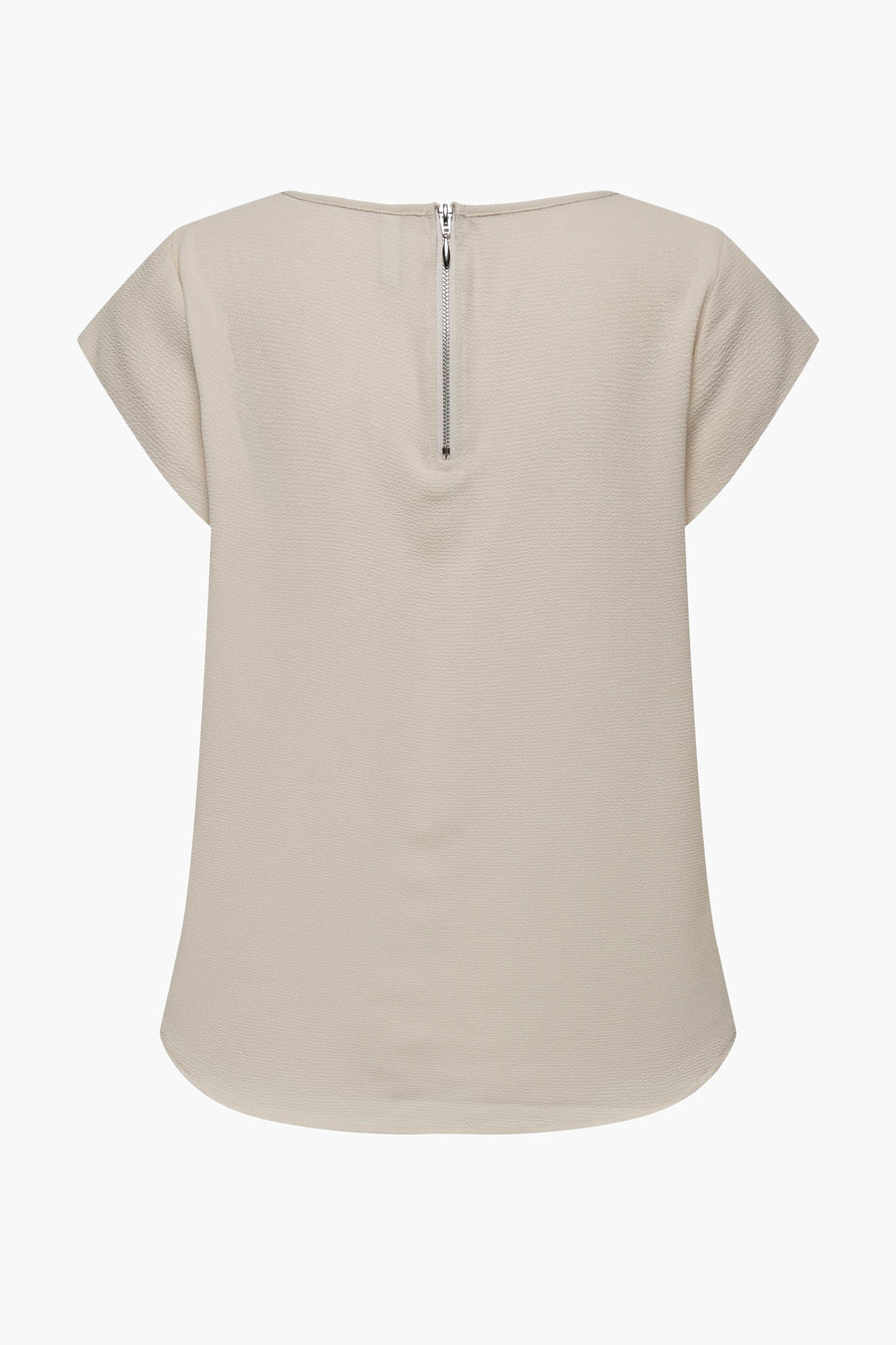 Blouse à manches courtes beige de ONLY, avec fermeture éclair apparente dans le dos.
