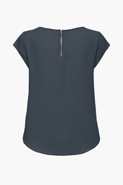 Blauwe blouse met korte mouwen van ONLY®, met zilveren ritssluiting aan de achterkant en subtiele textuur.