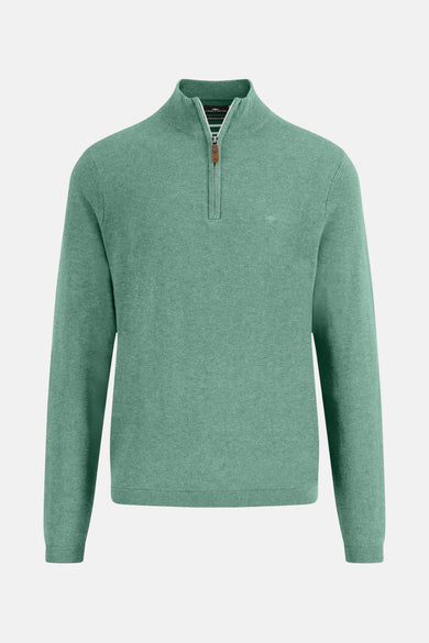 Pull à col roulé vert de FYNCH-HATTON avec fermeture éclair et texture tricotée.