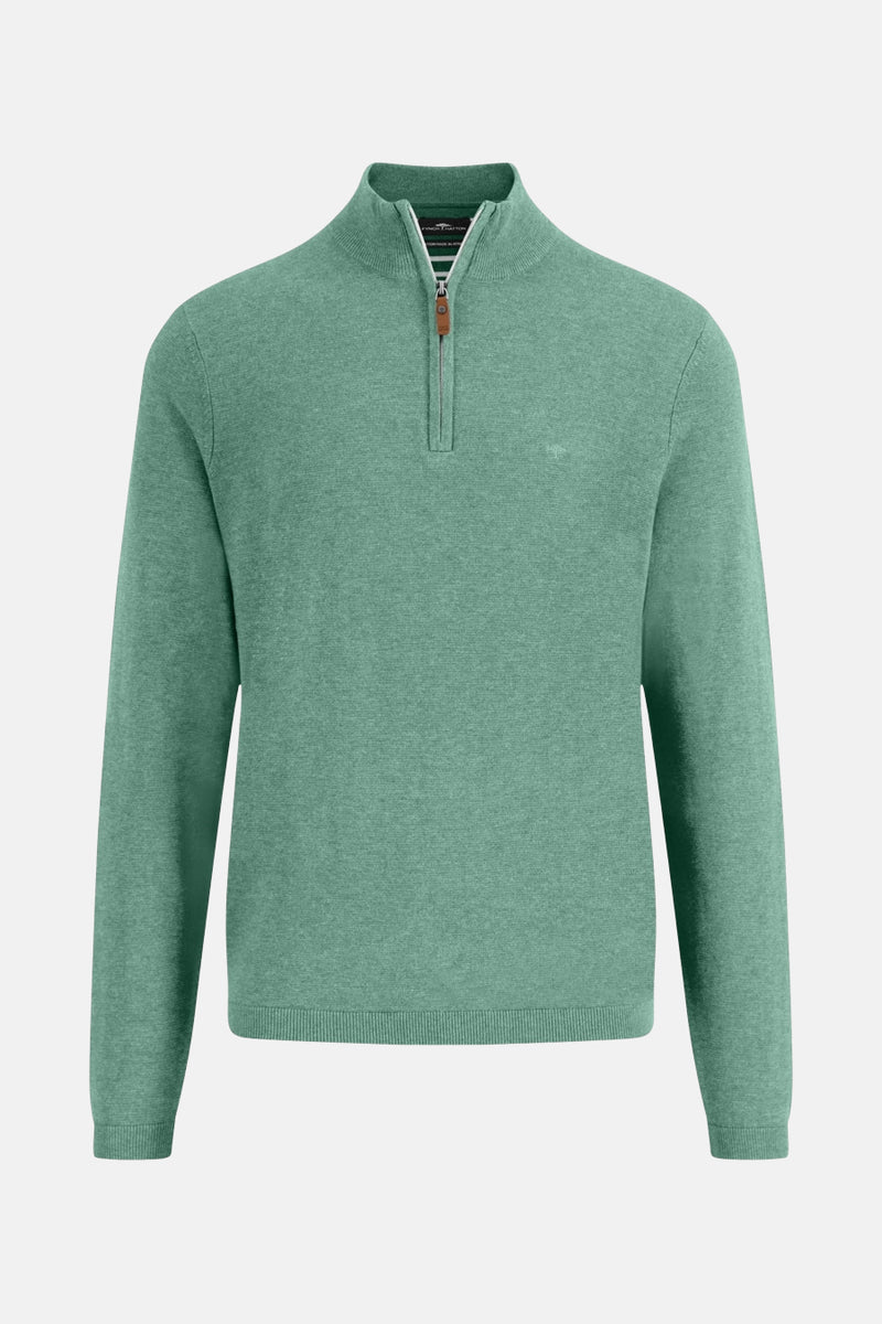 Pull à col roulé vert de FYNCH-HATTON avec fermeture éclair et texture tricotée.