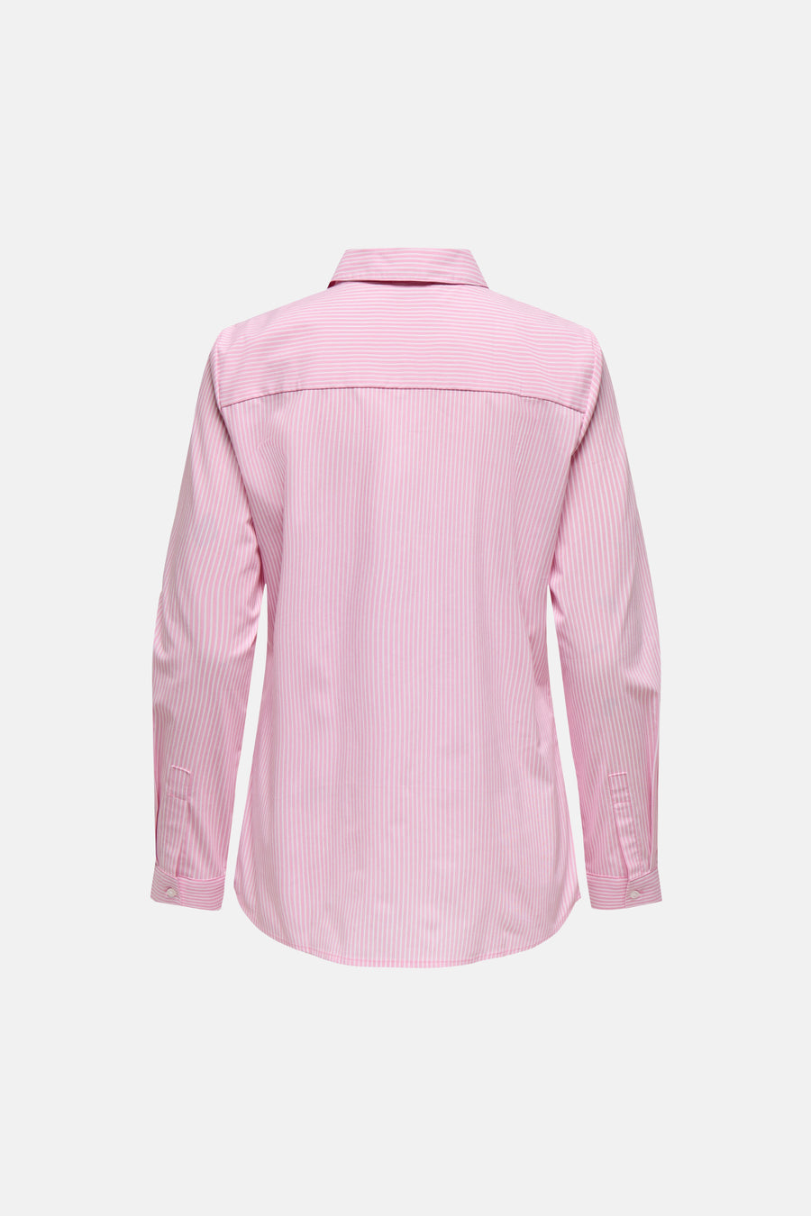 Roze overhemd met lange mouwen van JDY met verticale strepen en een rugpand met horizontale strepen, achtergezicht.