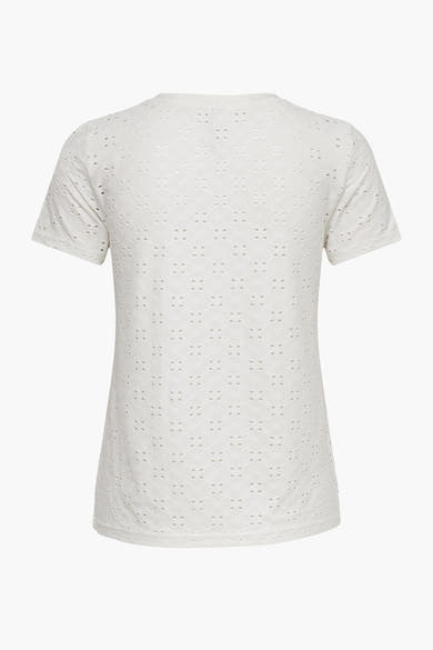 Wit T-shirt met korte mouwen van JDY, met all-over fantasie ajourpatroon.