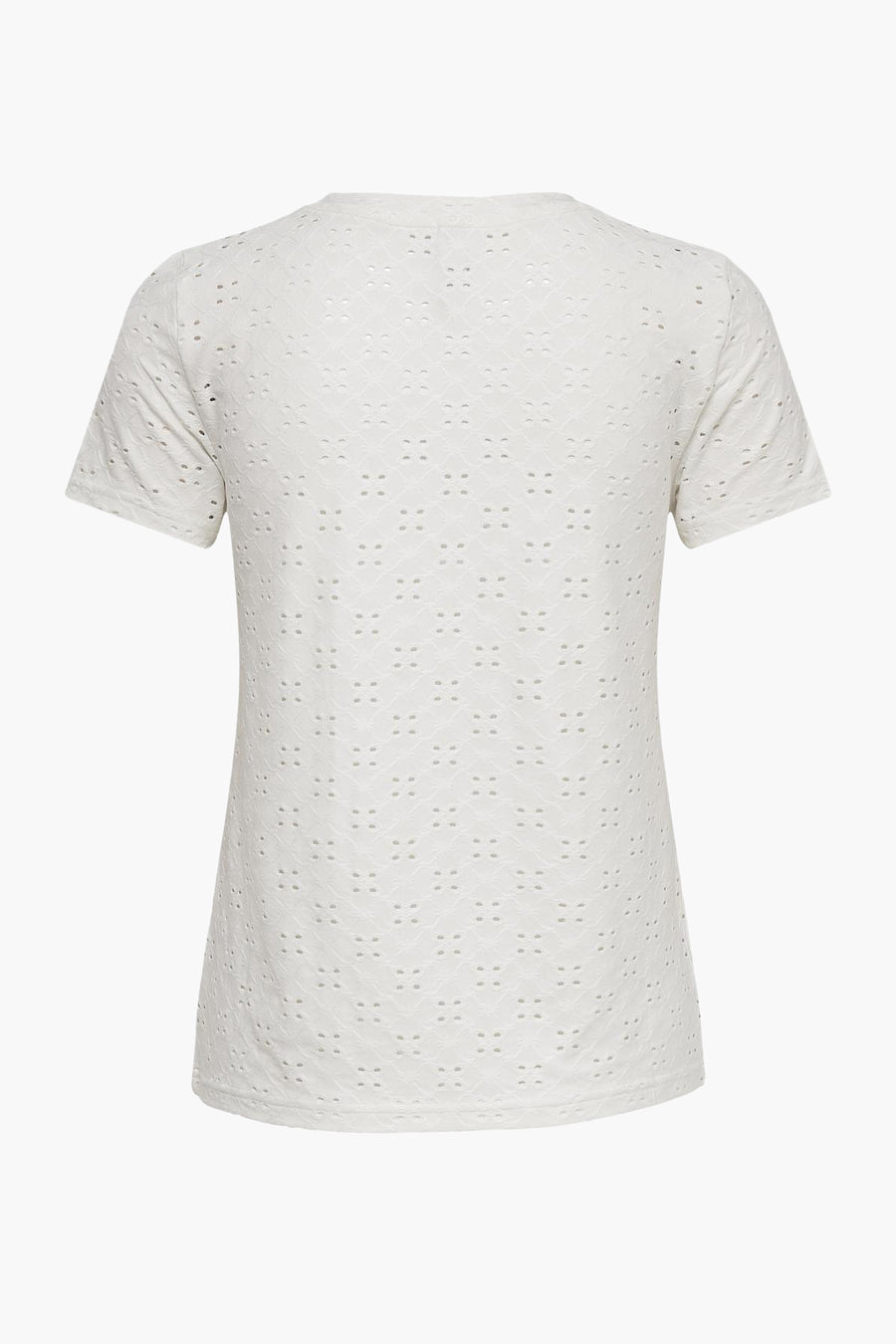 Wit T-shirt met korte mouwen van JDY, met all-over fantasie ajourpatroon.