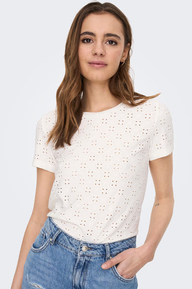 Wit T-shirt met korte mouwen van JDY, met een all-over ajourpatroon.