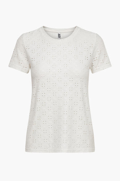 Wit T-shirt met korte mouwen van JDY, met decoratief ajourpatroon.