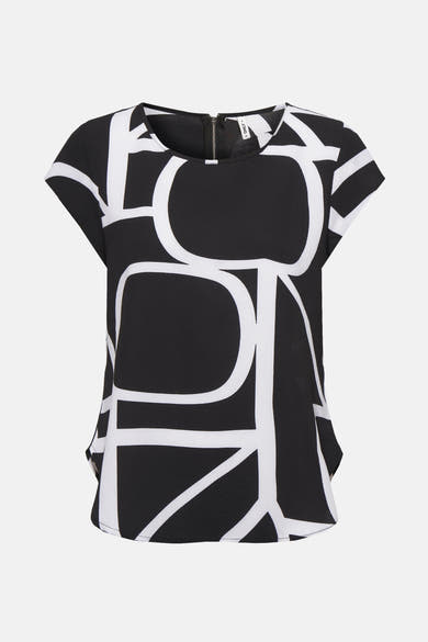 Blouse noire à manches courtes de ONLY avec motif graphique blanc.