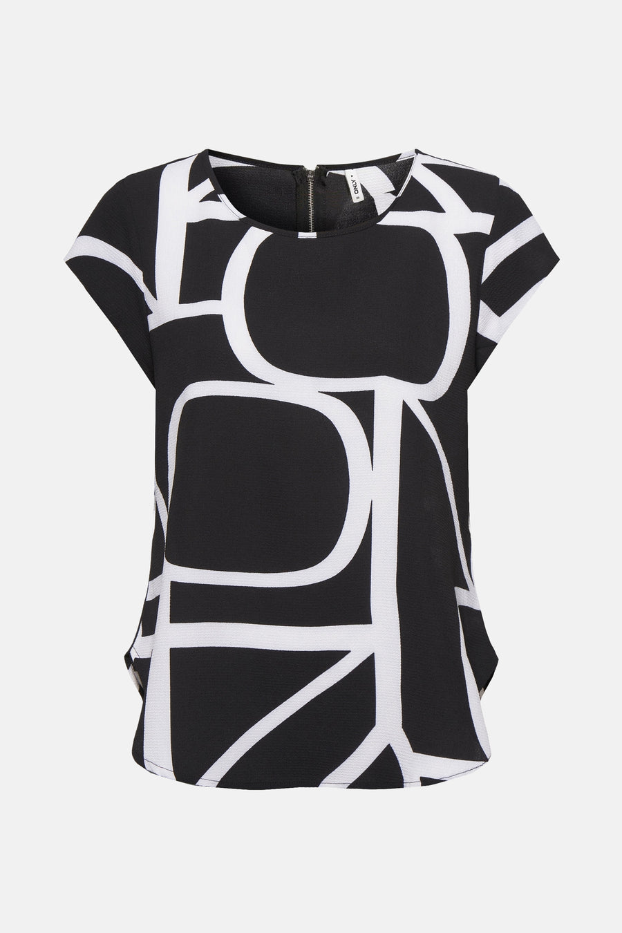 Blouse noire à manches courtes de ONLY avec motif graphique blanc.