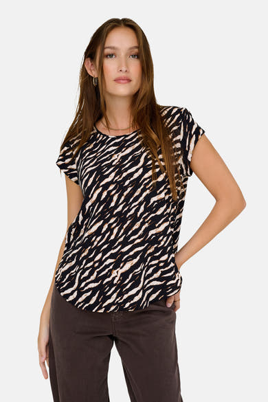 Multikleurig blouse met korte mouwen van ONLY, met een zwart-beige zebraprint.