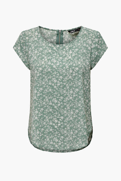 Blouse fleurie verte et blanche à manches courtes de ONLY, avec fermeture éclair au dos.
