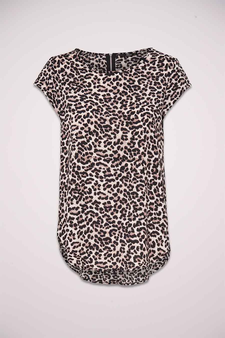 Blouse à manches courtes marron de ONLY, avec un motif léopard.