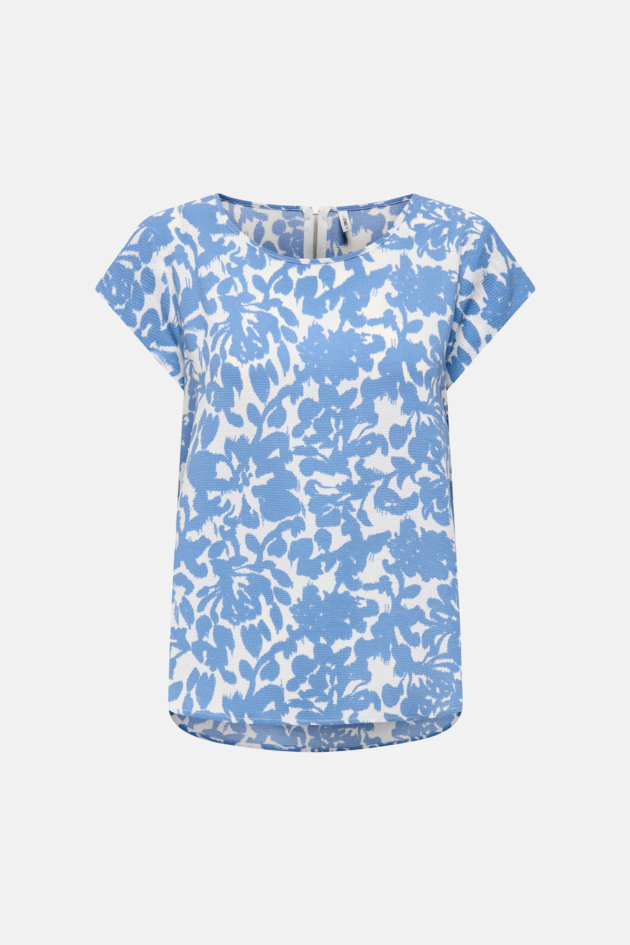 Blauwe blouse met bloemenprint van ONLY, met onopvallende ritssluiting aan de achterkant.