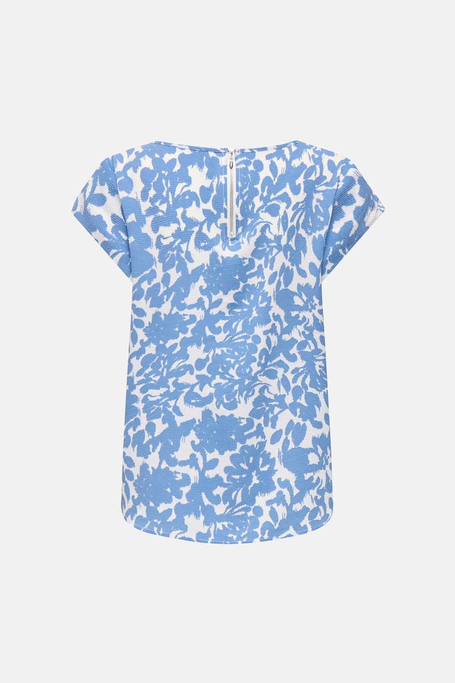 Blouse met korte mouwen in blauw en wit van ONLY, met bloemenprint en ritssluiting aan de achterkant.