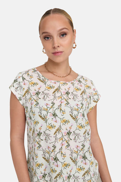 Wit blouse met korte mouwen met bloemenprint, van ONLY, met gouden accessoires.