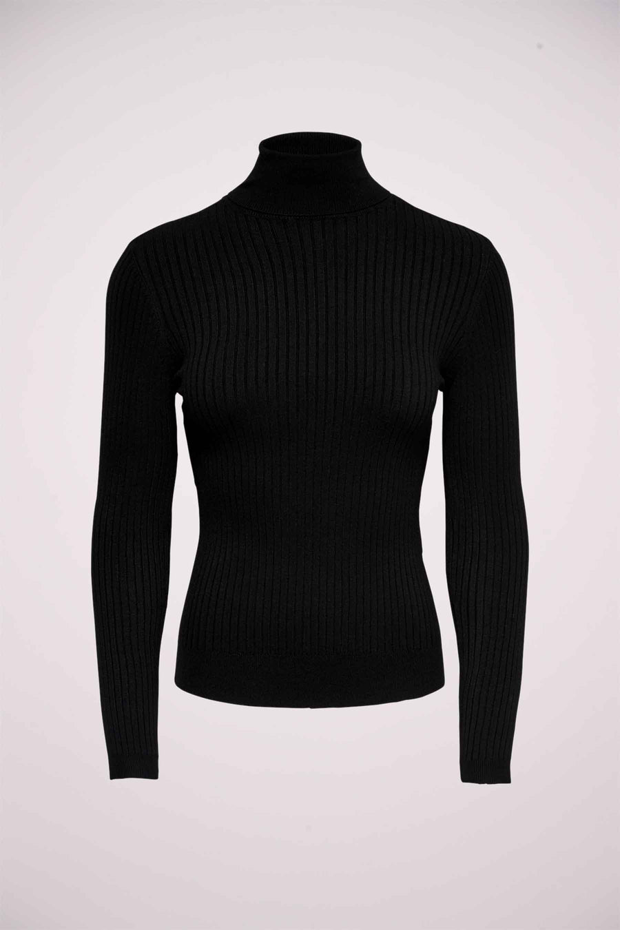 Pull noir col montant de ONLY, en maille côtelée fine.