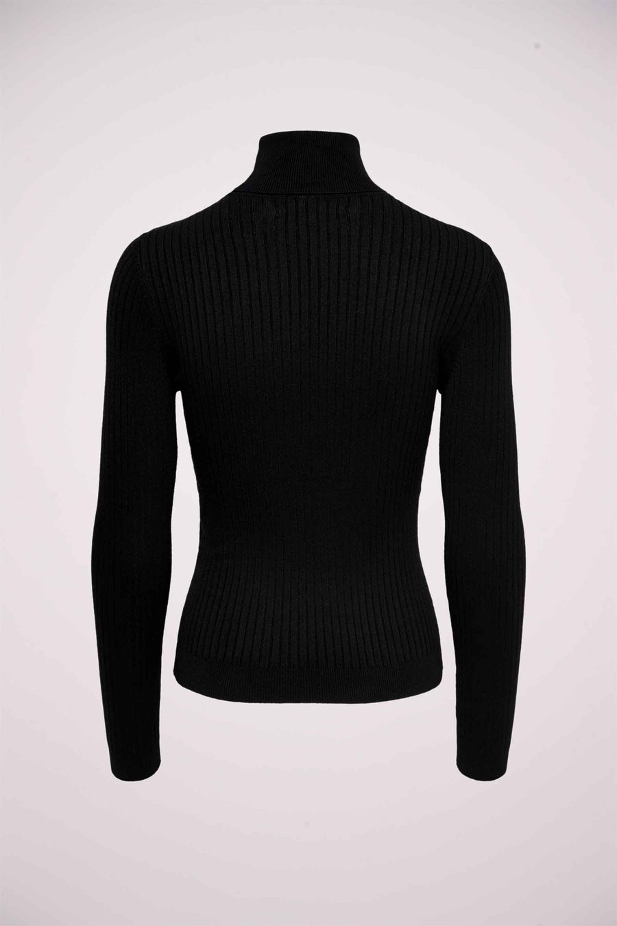 Pull noir à col roulé de ONLY, en maille côtelée, vue de dos.