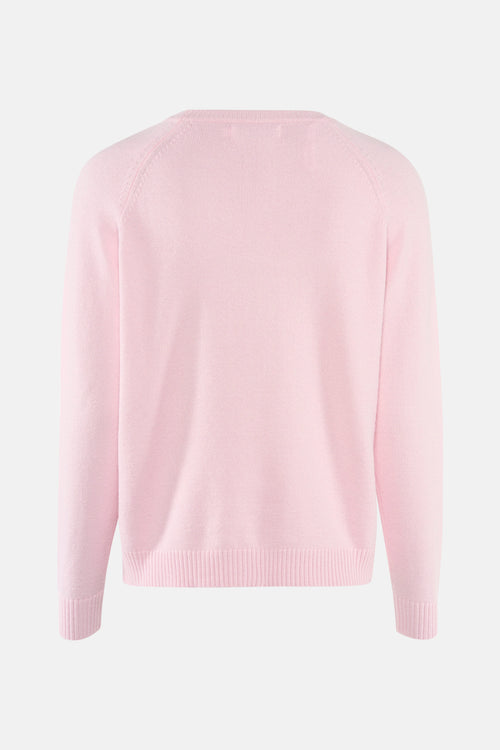 Pull à col rond rose de ONLY®, en maille fine, vue de dos.
