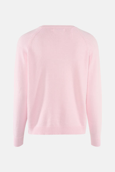 Pull à col rond rose de ONLY®, en maille fine, vue de dos.
