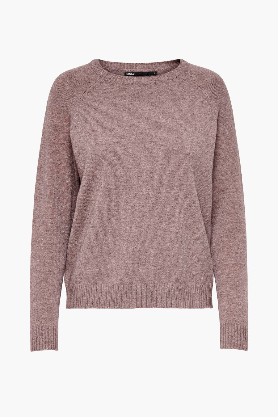 Pull rose à col rond de ONLY, en maille fine texturée, avec manches raglan.
