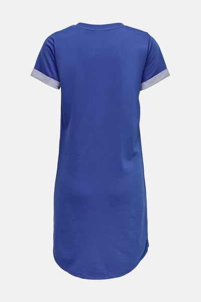 Robe bleue à manches courtes de JDY, avec ourlet arrondi et finitions grises.