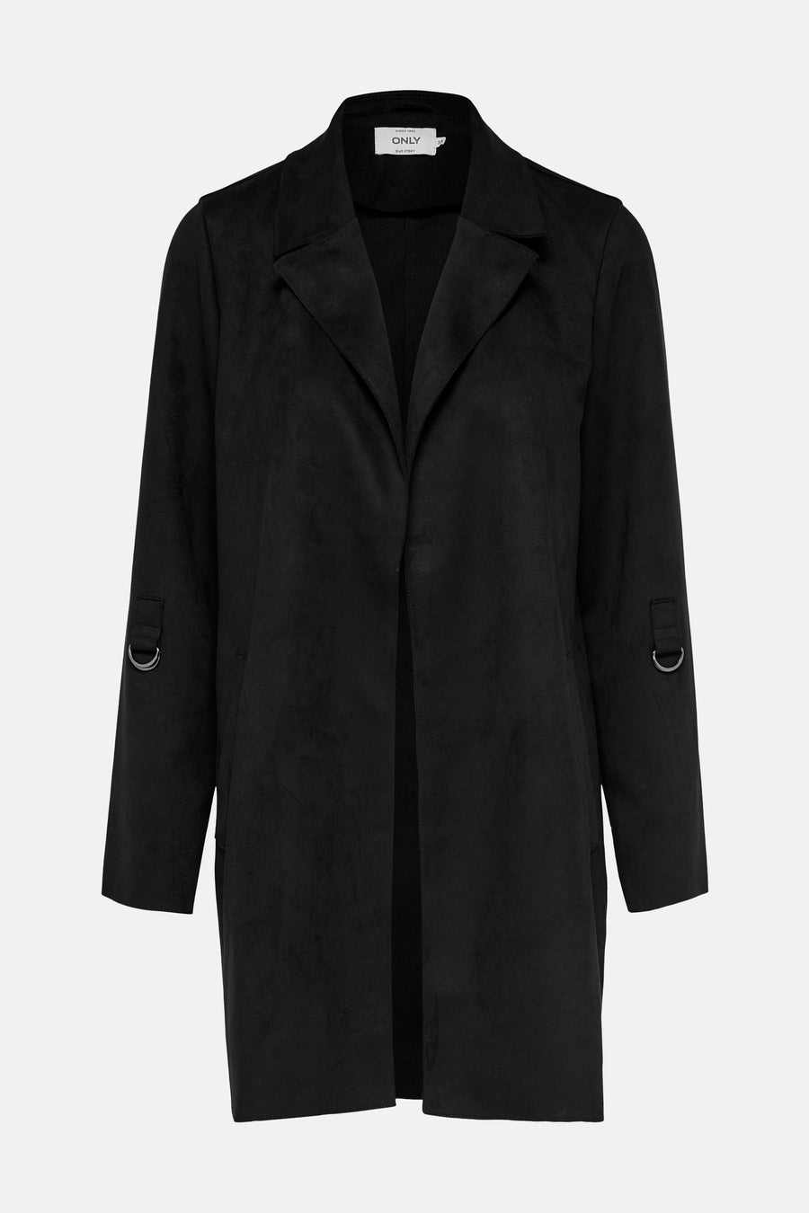 Veste longue noire de ONLY avec des détails anneaux aux manches.